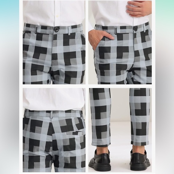 Lars Amadeus Men's Dress Plaid Pants Classic Fit Flat Front - Picture 9 of 10